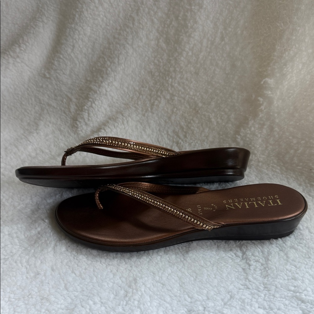 Italian Shoemakers Copper-Bronze Embellished Thong Sandals - Picture 5 of 9